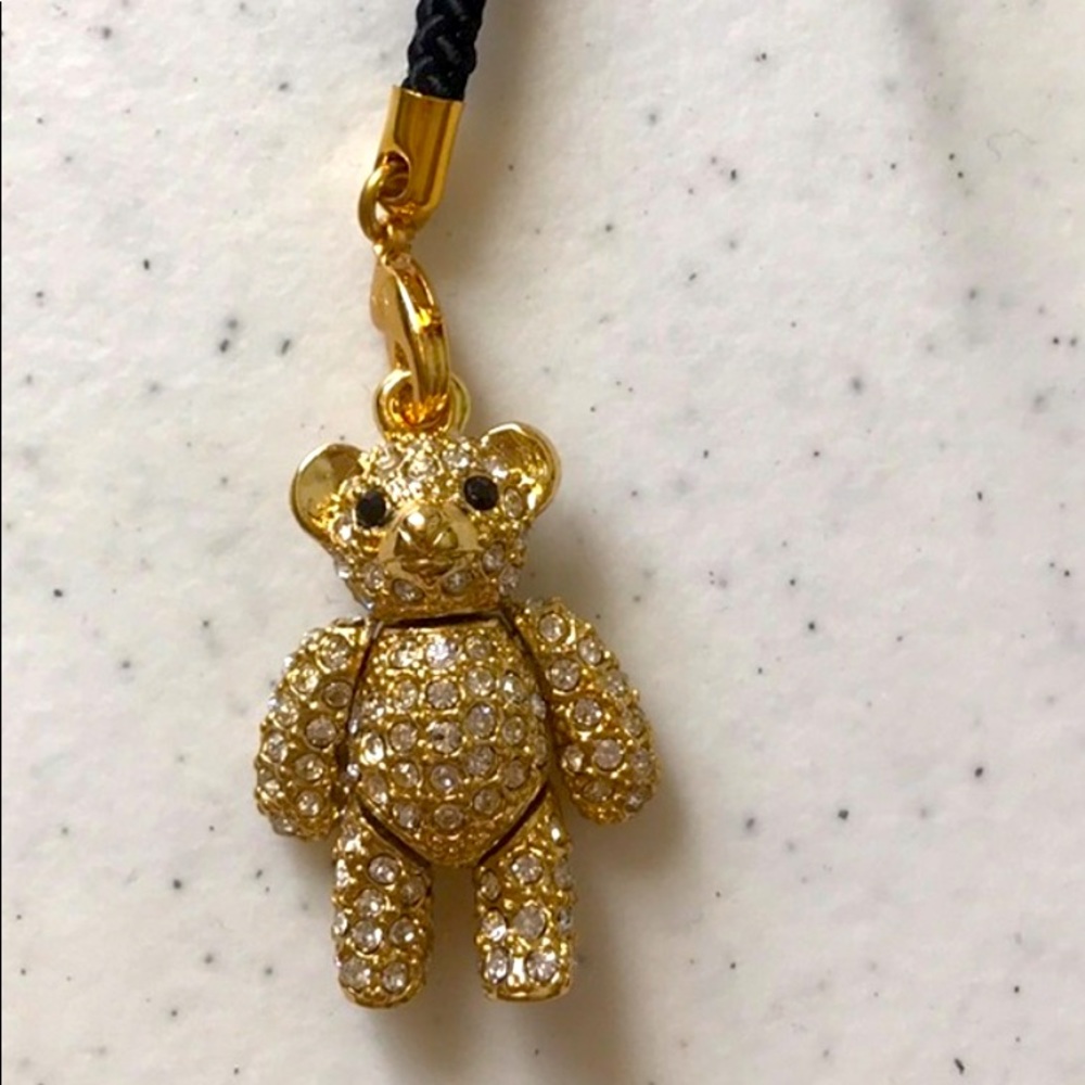 NWOT gold tone and crystal teddy bear charm